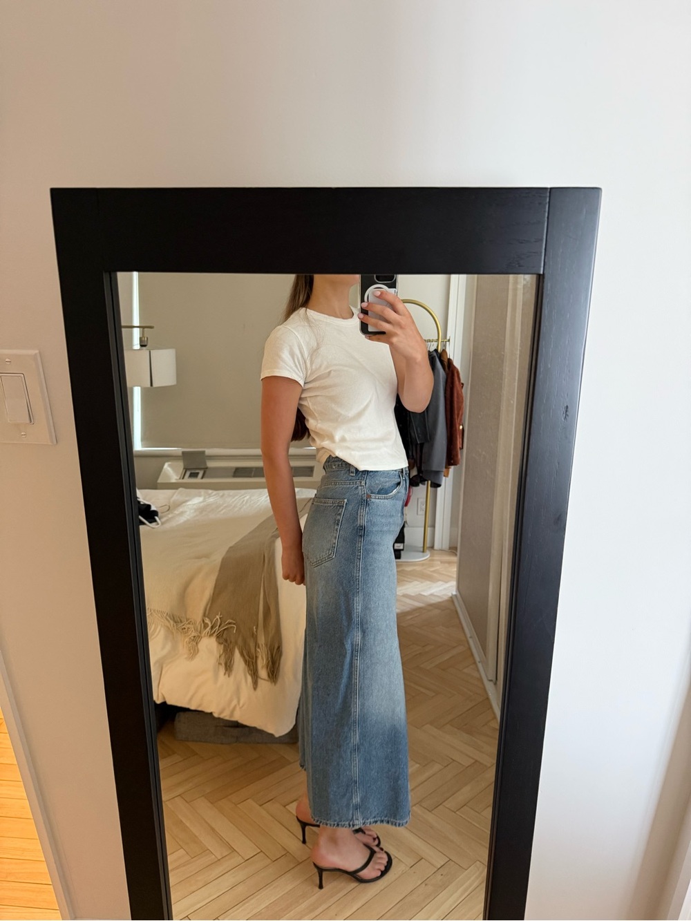 Mango Light Blue Denim Midi Skirt with Front Slit - Picture 5 of 6
